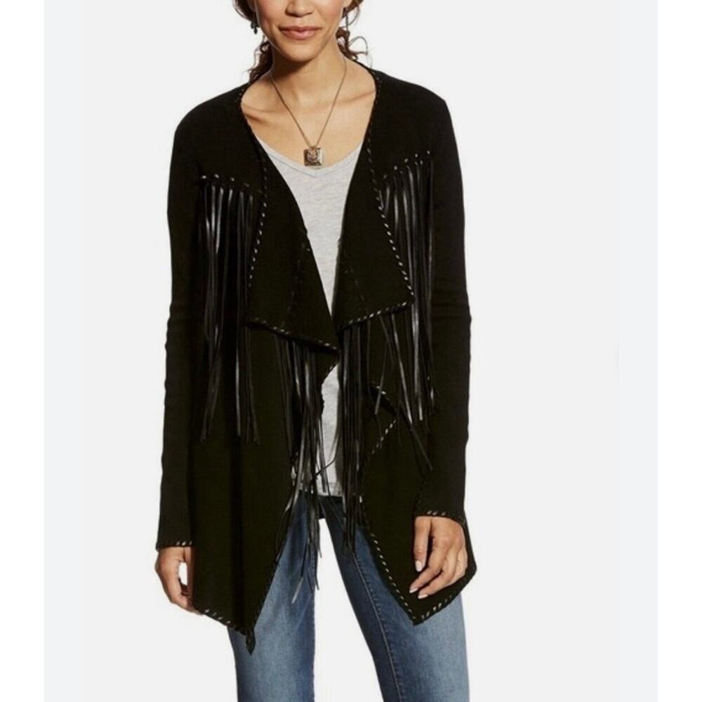 Ariat | Women's Size XL Trenton Cardigan Faux Leather Fringe Black